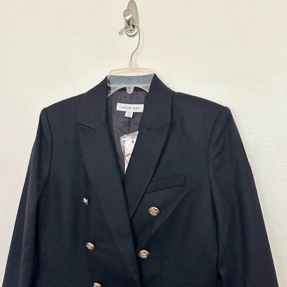 NWT Amour Vert Tobie Double Breasted Blazer Shoulder Pad Navy Nautical Women's S - Picture 3 of 13